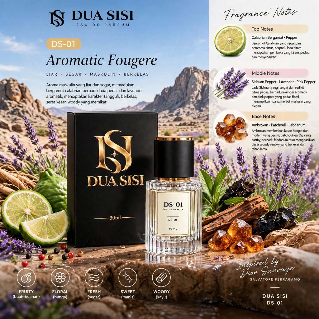 DUA SISI DS-01 Parfum Pria Tahan Lama 12 Jam Aroma Dior Sauvage - EDP 30ML Fresh Spicy Woody Origina