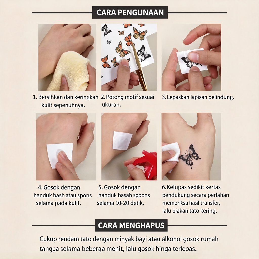 Stiker Tato Area Kecil Tubuh Motif Bunga Garis Sederhana Hitam, untuk Jari, Pergelangan Tangan, Teli