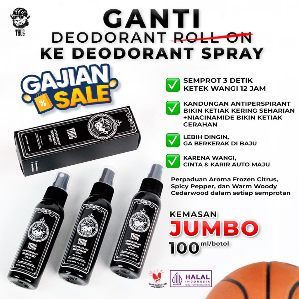Thug Antiperspirant Deodorant Spray with Niacinamide 1 Botol 100ml Penghilang Bau & Basah Ketek Cera