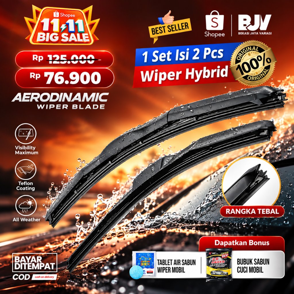 AERODINAMIC 1 Set Wiper Model Hybrid Semua Tipe Mobil Karet Wiper Mobil Model Original Kaca Mobil Un