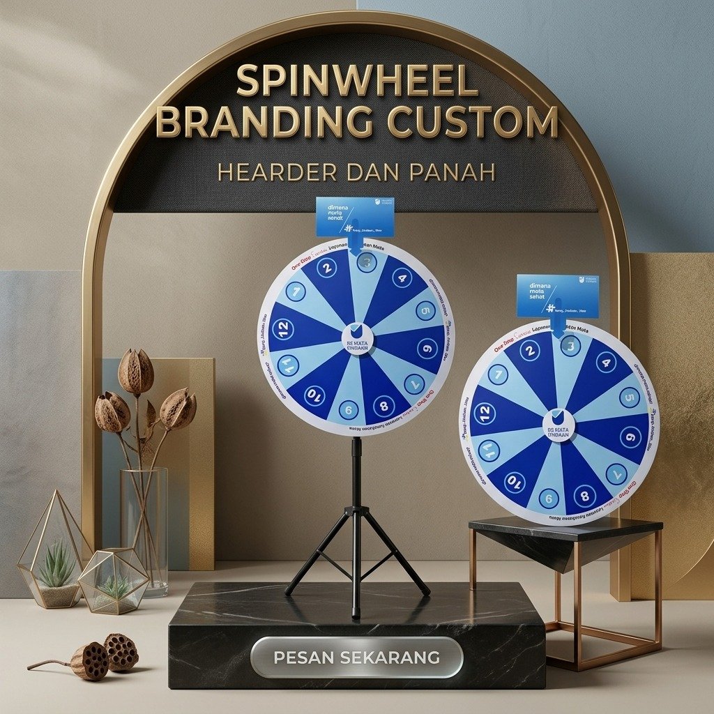 Lucky Spin Wheel 80cm Custom Branding - Roda Keberuntungan Event & Promosi (Header + Panah)