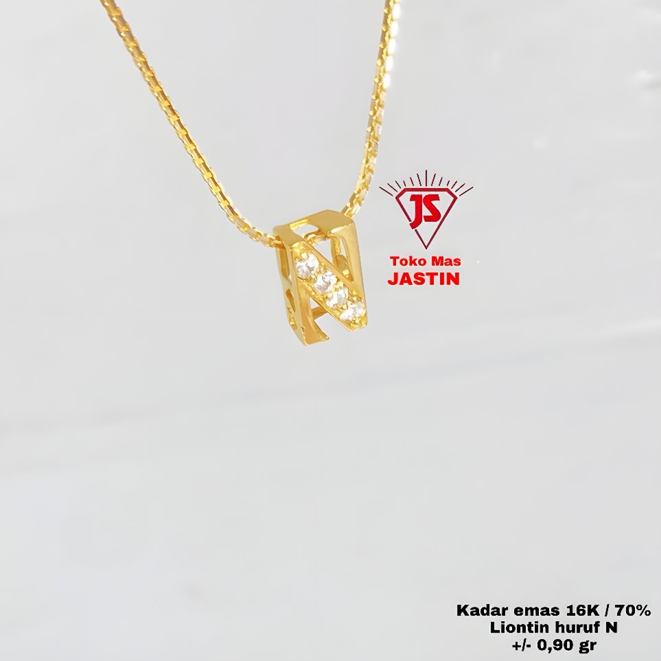liontin huruf N emas 70%/16k