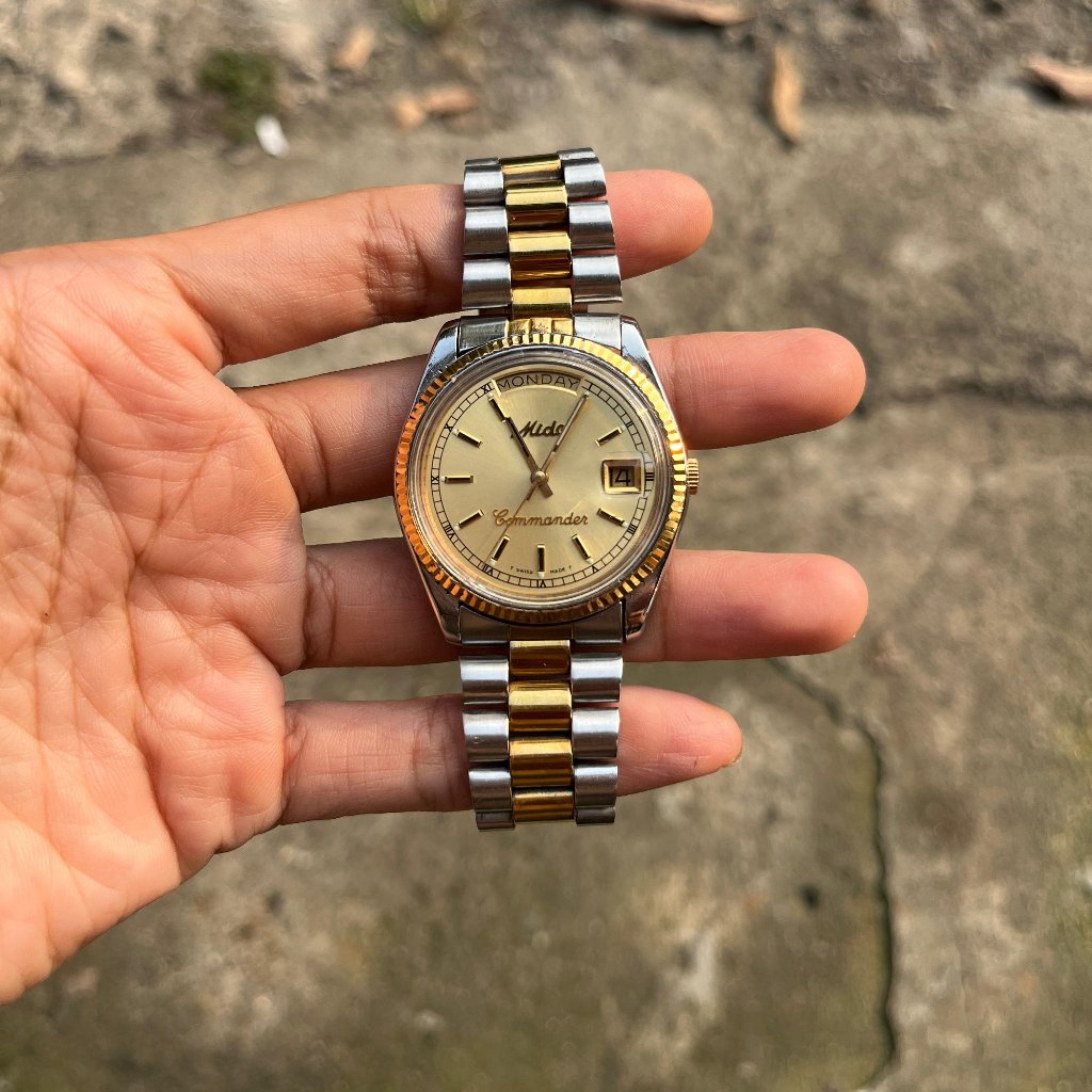 Jam tangan mido commander original pria second president gold