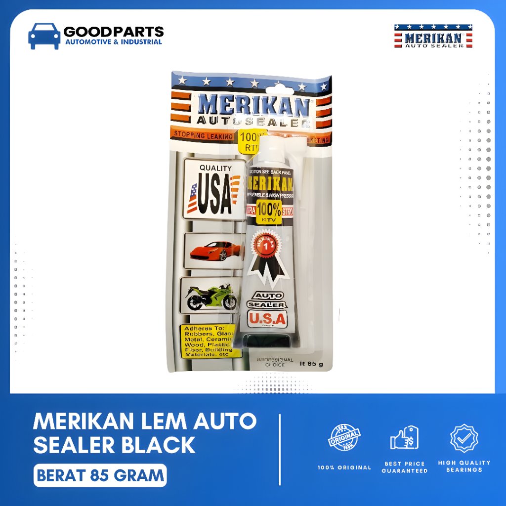 AUTO SEALER BLACK MERIKAN 100% RTV USA QUALITY 85 GRAM LEM HITAM BESAR