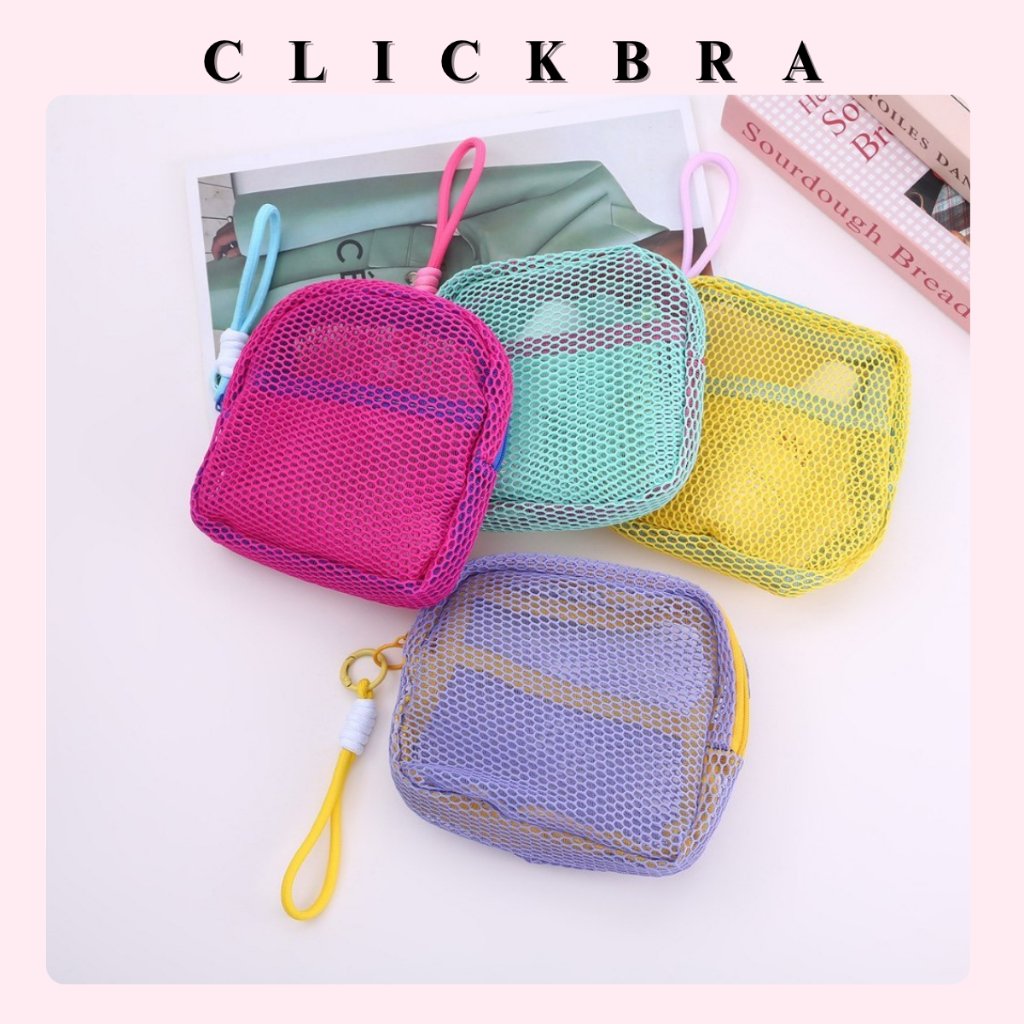 CLICKBRA | PC2221 Pouch Mini Kosmetik Dompet Transparan Jaring Serbaguna Lucu Portabel Tempat Koin