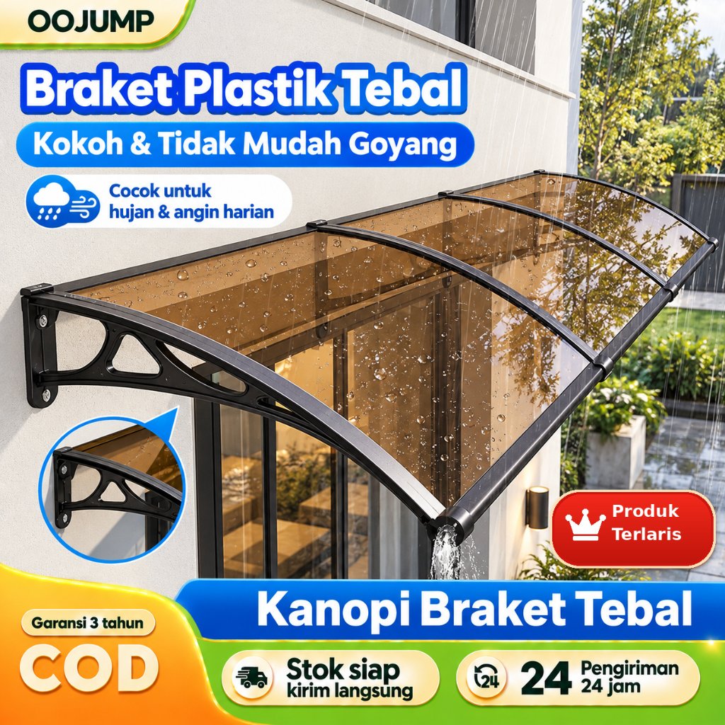 OOJUMP Canopy Kanopi Atap Transparan Pintu Jendela Teras Rumah Polycarbonate Anti Hujan Sinar UV Tah