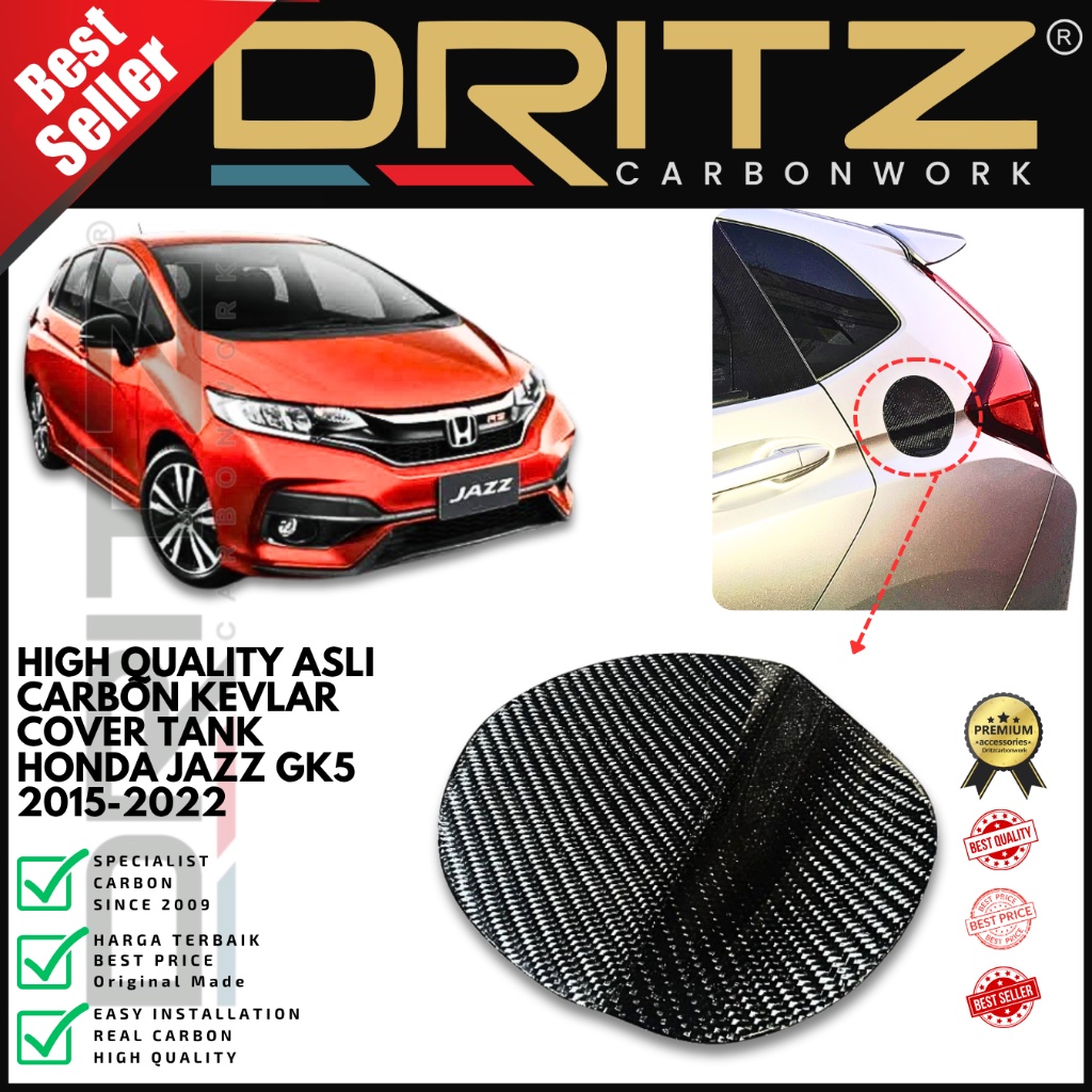 High Quality Asli Carbon Kevlar Cover Tank Fuel Honda Jazz GK5 2015 2021 Aksesoris Karbon Modifikasi