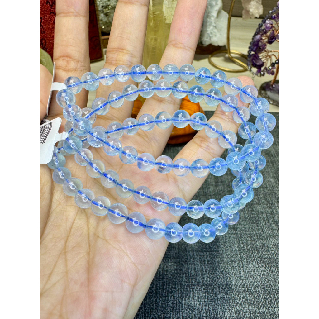 NYRA Gelang Batu Ice Aquamarine 6mm Natural HQ – Kristal Bening Inklusi Es Alami