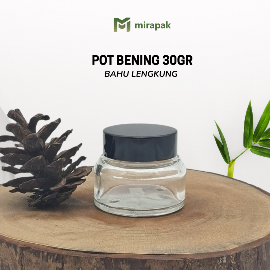 POT KRIM LENGKUNG 30GR BENING CLEAR KACA TEBAL - TUTUP HITAM - JAR KRIM WADAH CREAM SKINCARE KOSMETI