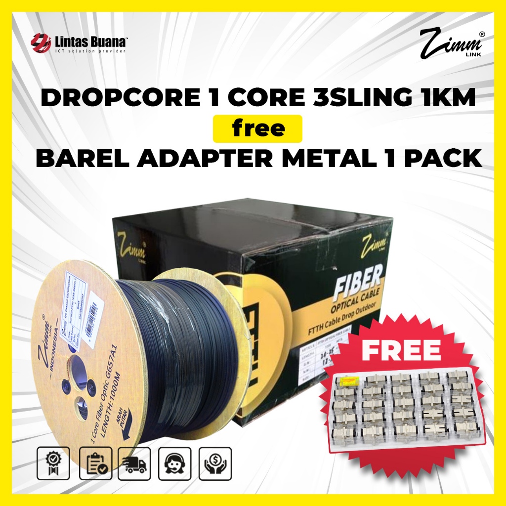 Kabel Dropcore 1 Core 1000 Meter Kabel Fiber Optik 1000m FTTH Zimmlink