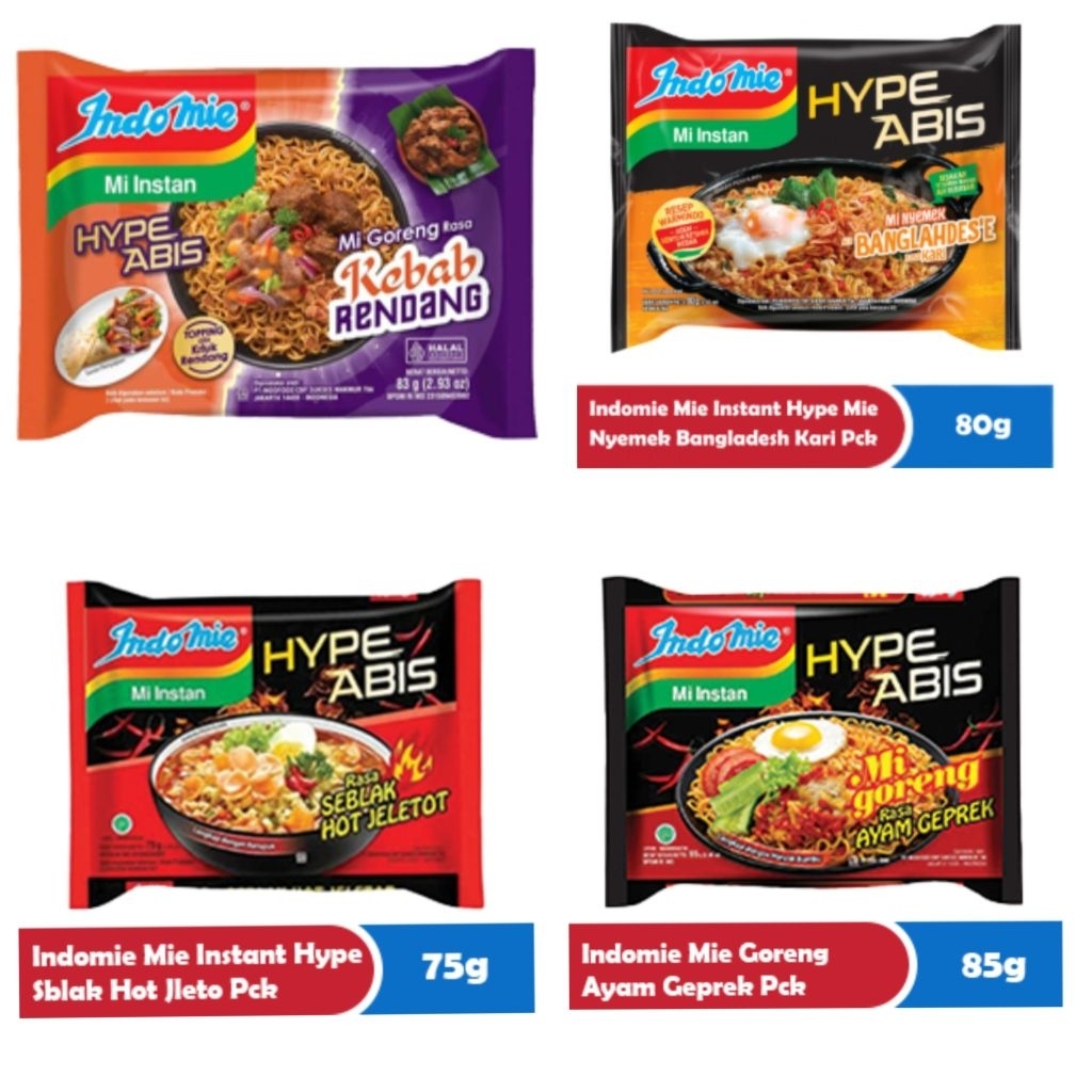

INDOMIE HYPE ABIS Seblak Jeletot / Nyemek Banglahdes / Ayam Geprek / Kebab Rendang Ecer Grosir