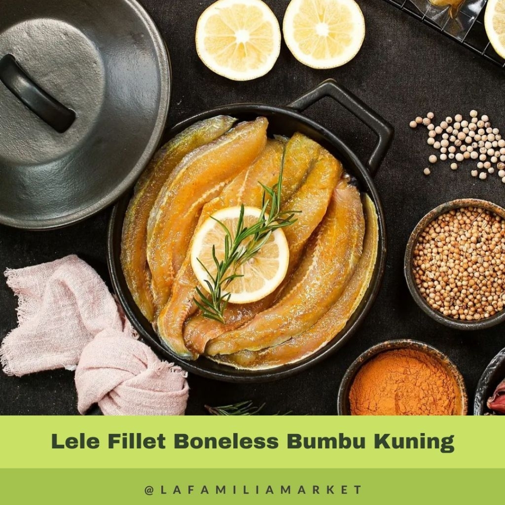 

Lele Fillet Bumbu Kuning Tanpa Kepala Tanpa Duri Isi 8 Slice 300gr / Lele Frozen / Mpasi