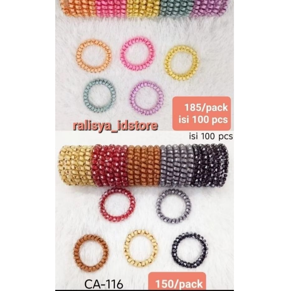 (CA - 116 ISI 100PCS)IKAT RAMBUT SPIRAL/KUCIRAN RAMBUT ULIR MOTIF PELANGI PERPACK ISI 100PCS