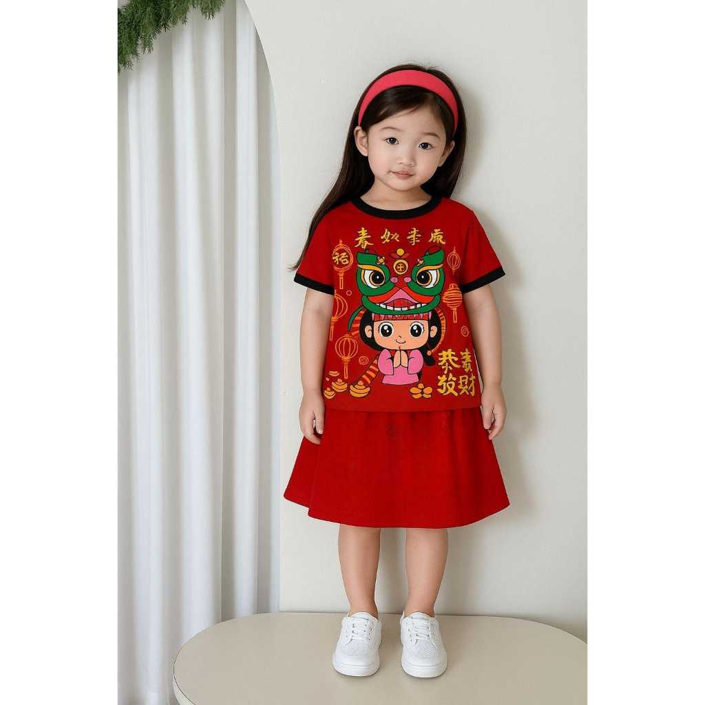 Setelan Baju Cina Anak Perempuan Model Hanfu Terbaru dengan Lengan Pendek Bahan Katun Usia 1-6 Tahun