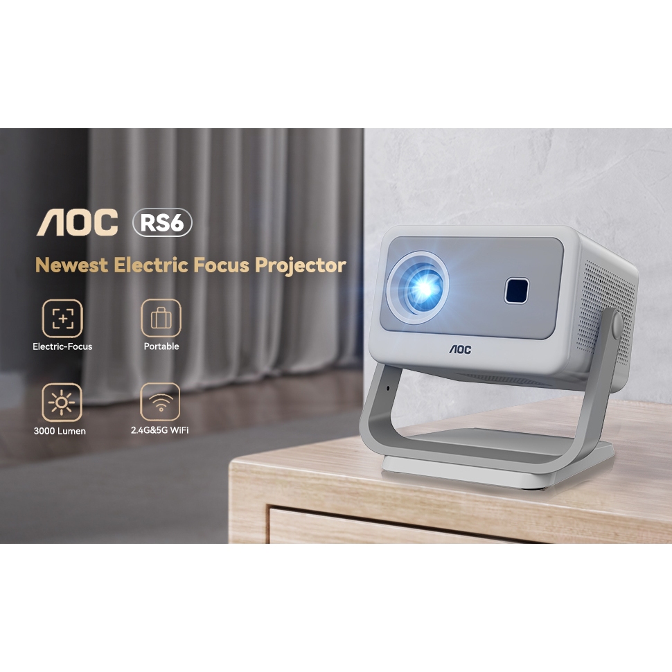 AOC Portable Projector, 1080P, Support 4K,5G WIFI6,Compatible with iOS/Android/PC/PS4/PS5,150-Inch S