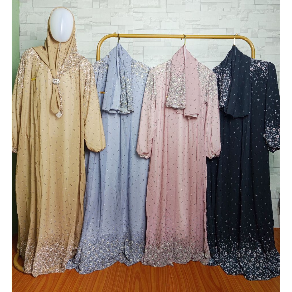 Gamis Set Hijab Motif Bunga