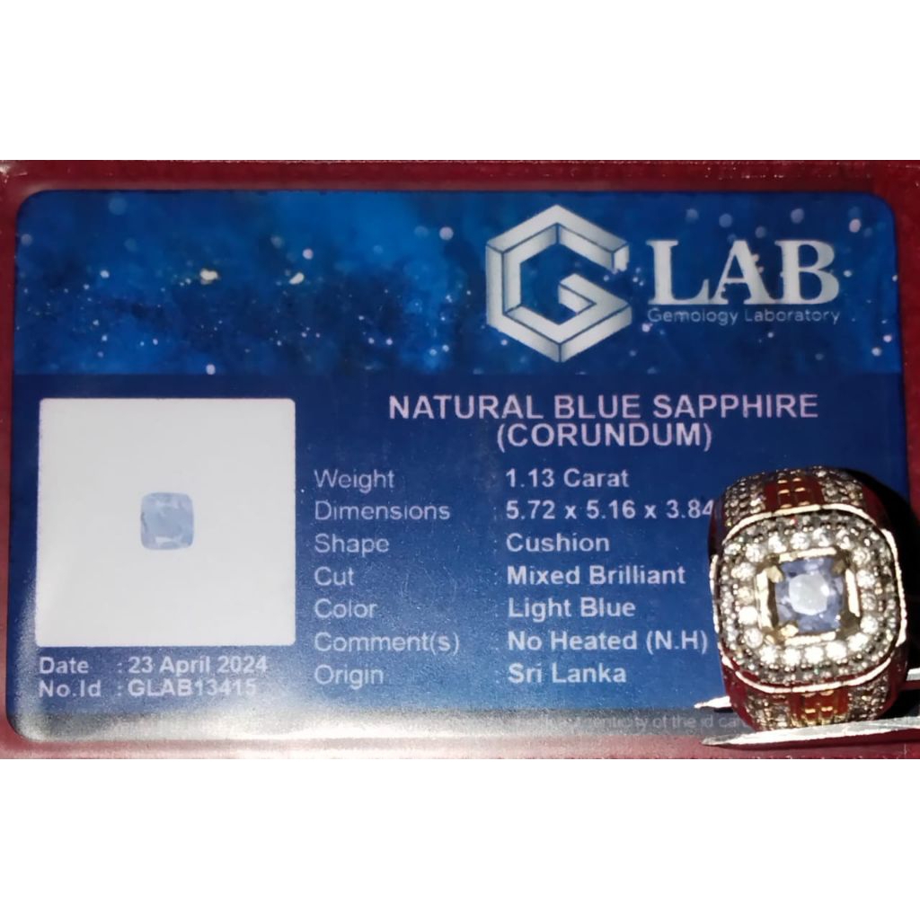 Natural Blue Sapphire Srilanka Ceylon 1,13 Crt + Memo