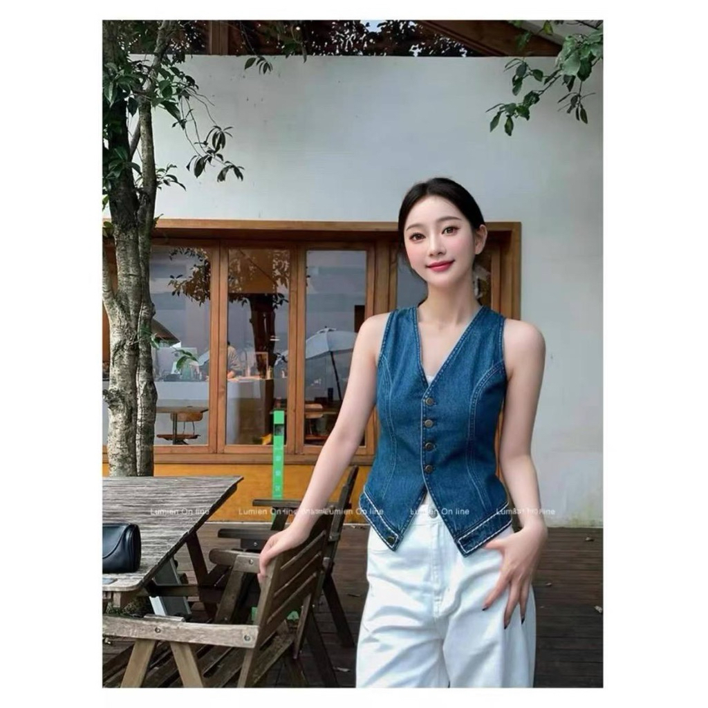 SYFBELL TOP PREMIUM | atasan vest jeans wanita import