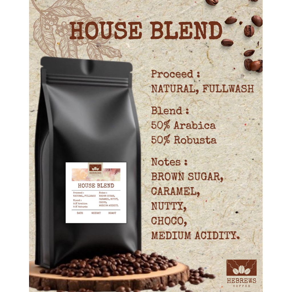 

Hebrews Coffee - House Blend 50% Arb 50% Rob Roasted Beans - 1000gr