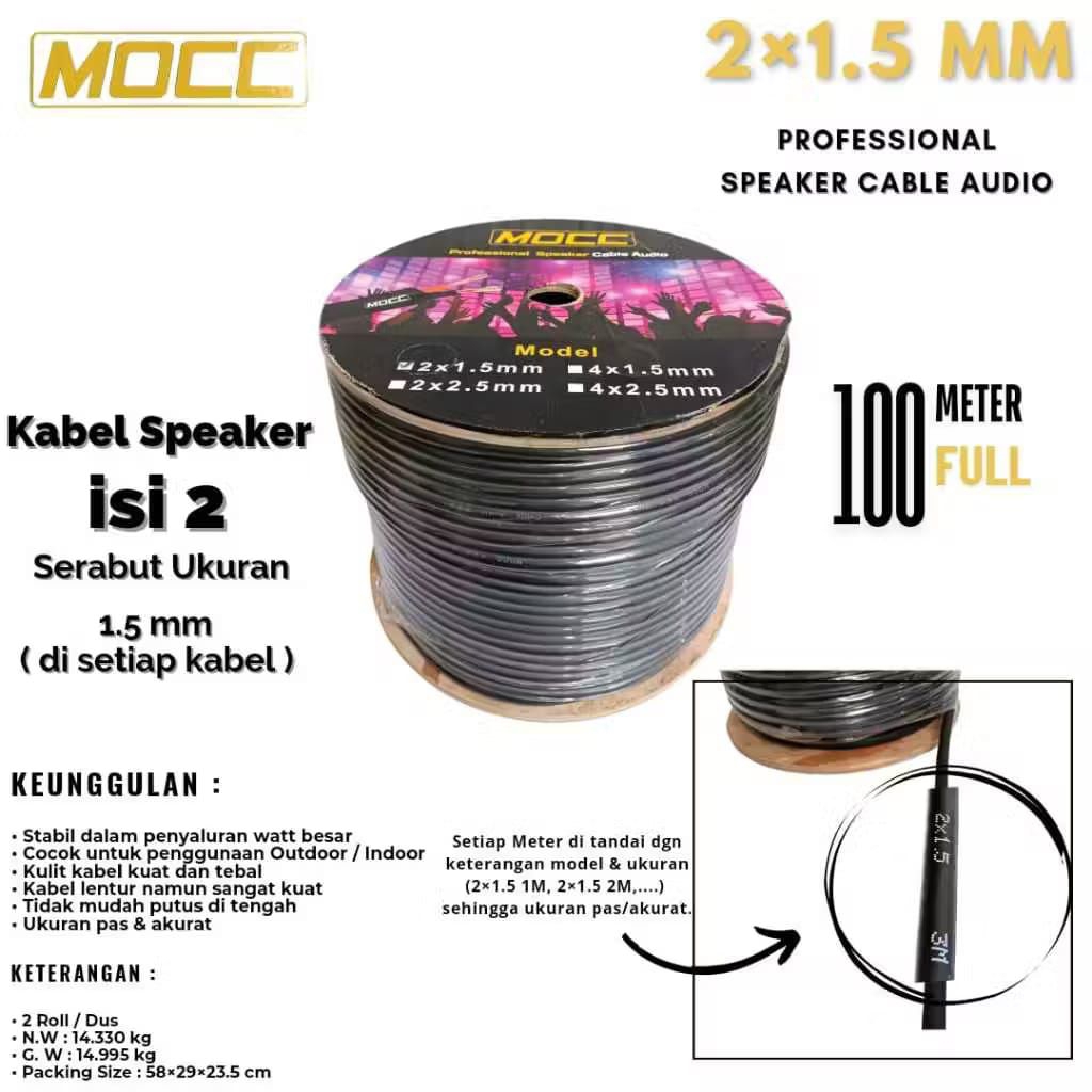 KABEL SPEAKER MOCC 2 X 1.5 MM Kabel Konektor Audio Harga per meter eceran