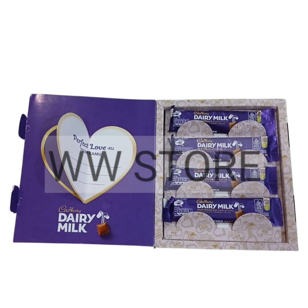 

Coklat cokelat susu halal MUI kemasan edisi Hari Kasih Sayang Valentine Valentine's Edition Cadbury DAIRY MILK CHOCOLATE The Classic Creamy Taste Pack 4x30g