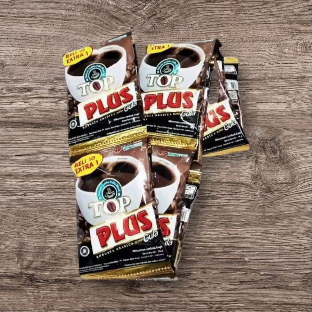

kopi top plus gula 1 renceng isi 10