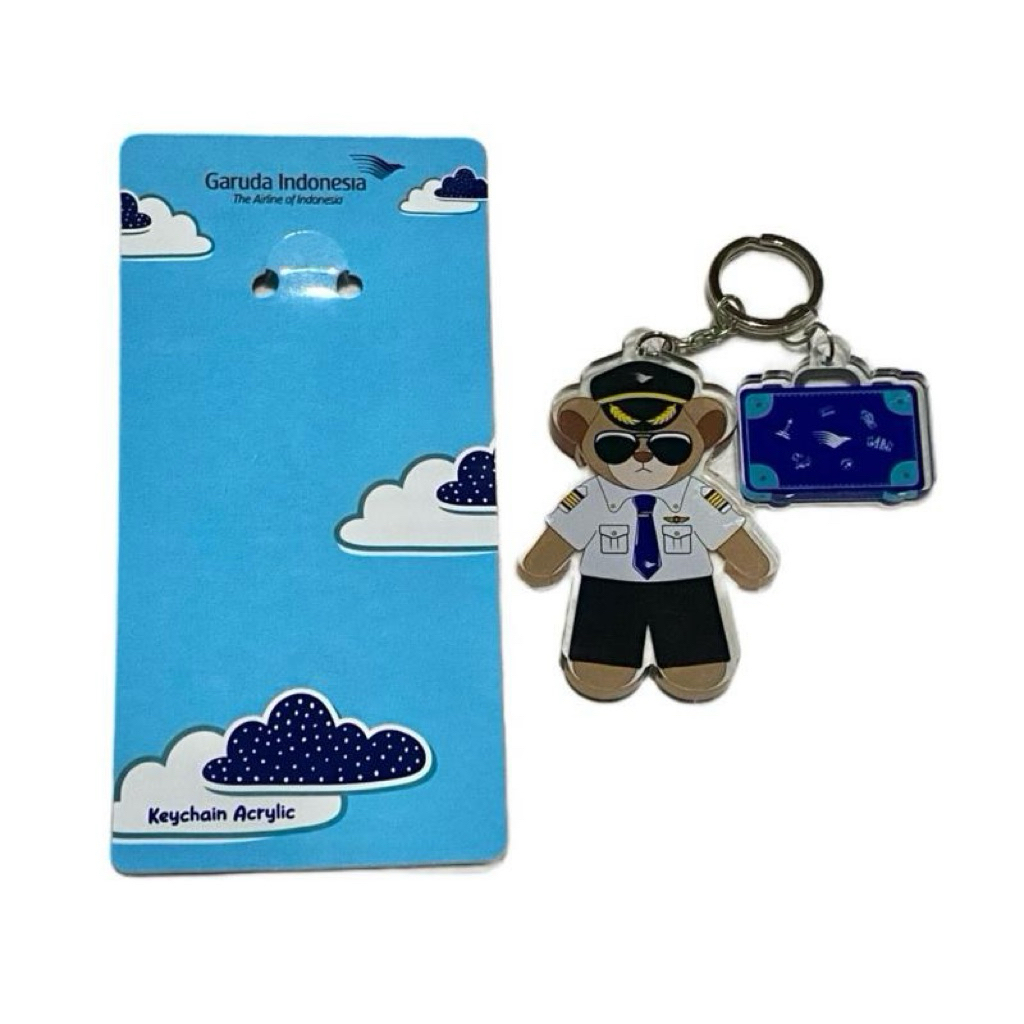 Official Acrylic Bear Luggage Keychain, Garuda Airways Indonesia