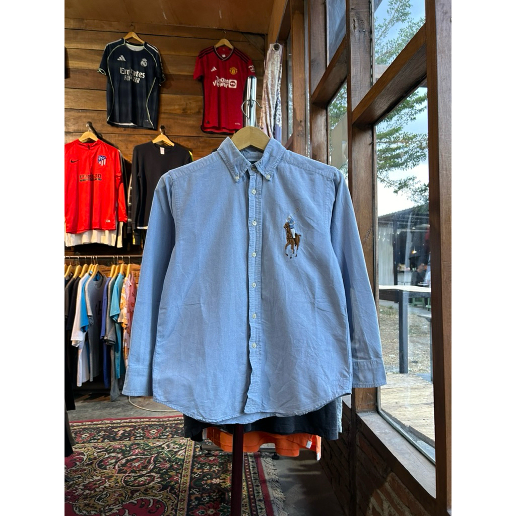 Kemeja Oxford Polo Ralph Lauren Big Pony Blue Sky Second Original