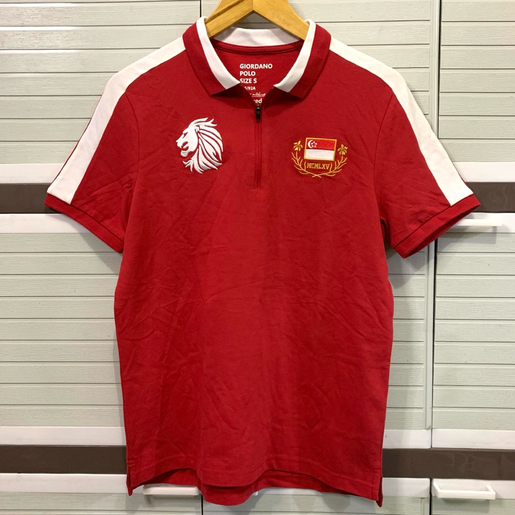 Polo Shirt Giordano Merah Big Logo Zipper | Polo Giordano Orginal