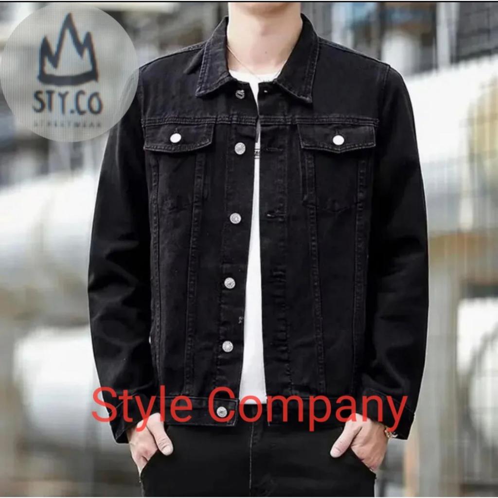 Jaket Denim Polos Pria Hitam - Jaket Jeans Kasual Slim Fit Cowok Keren Jaket denim polos By Style Co