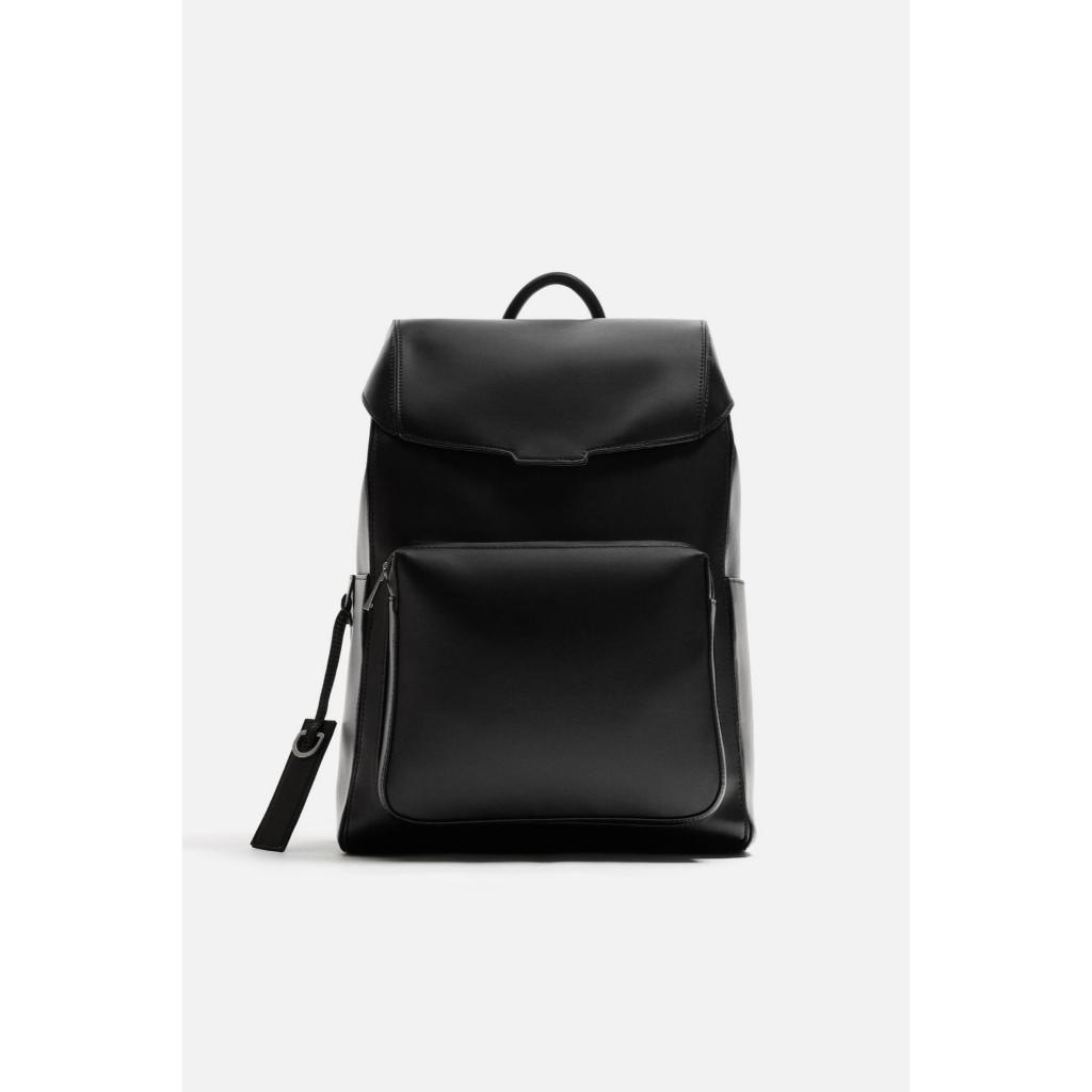 Tas Ransel Pria Zara Original Black Flap Backpack Laptop Man Bag Tas Cowok Foldover Hitam Laki Laki