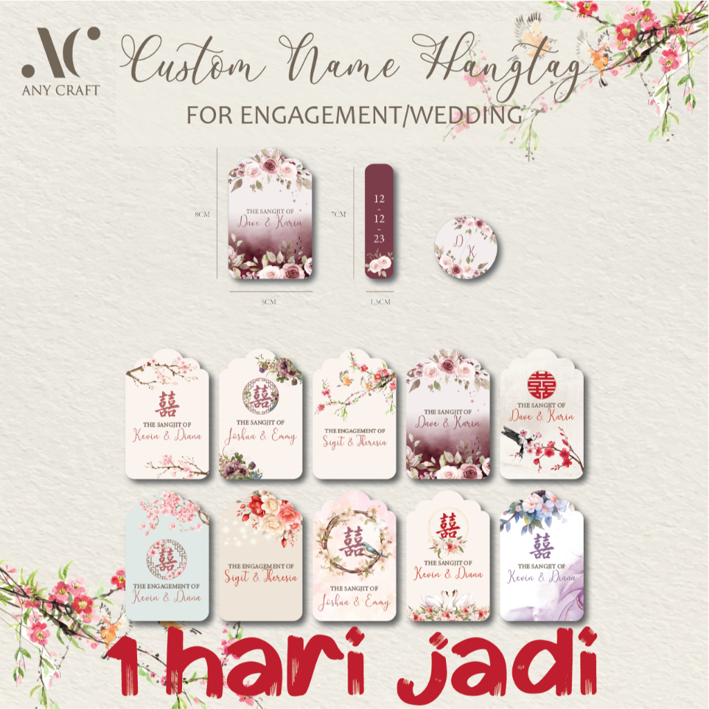 

Hangtag sangjit minimalis elegan hangtag custom nama pasangan hangtag undangan tunangan murah unik