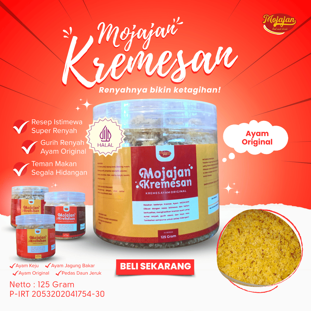 

Mojajan Kremesan Ayam Original – Kriuk Tahan Lama, Gurih Asli Tanpa Pengawet, Camilan & Lauk Serbaguna