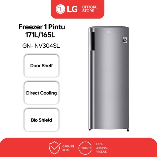 LG Freezer 1 Pintu 171L / 165L - Vertical Freezer -  Bio Shield - Smart Inverter - GN-INV304SL