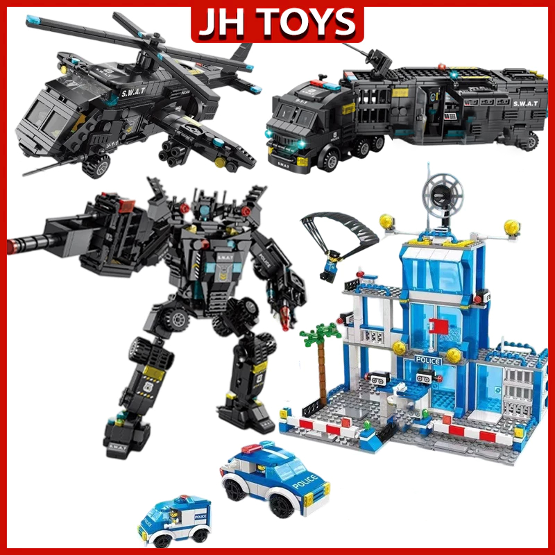 JH TOYS Polisi Mainan Bricks Kantor Polisi Robot Polisi Mainan Blok City Police Vehicle Hawk SWAT