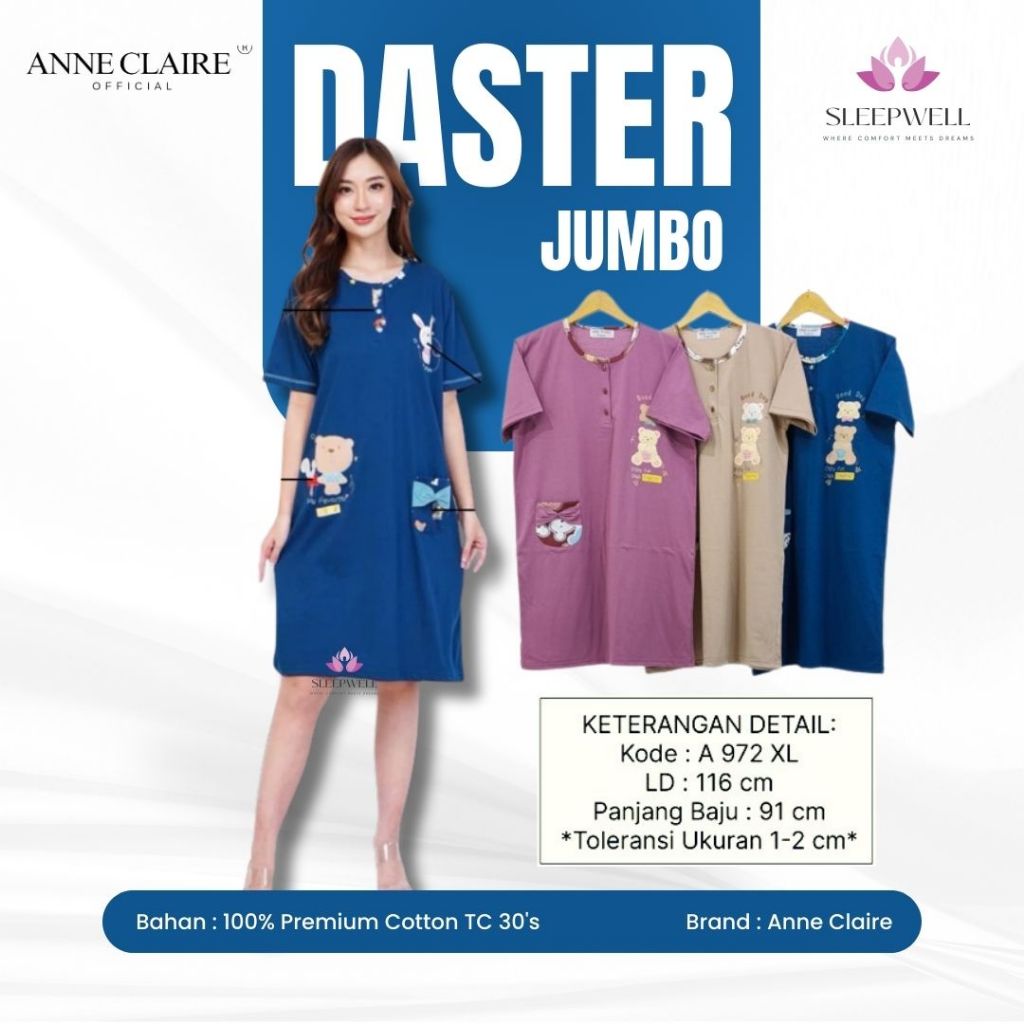 SLEEPWELL | ANNE CLAIRE - Daster Lengan Pendek Dewasa ALLSIZE Baby Doll Baju Tdur Bahan Kaos Wanita