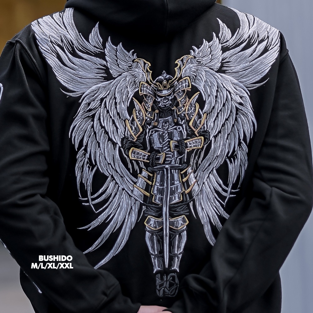 Bossque X Hexsys - Bushido Hoodie Bordir Hoodie Pria Full Bordir Anime Sweater Pria Sukajan Jaket Ho