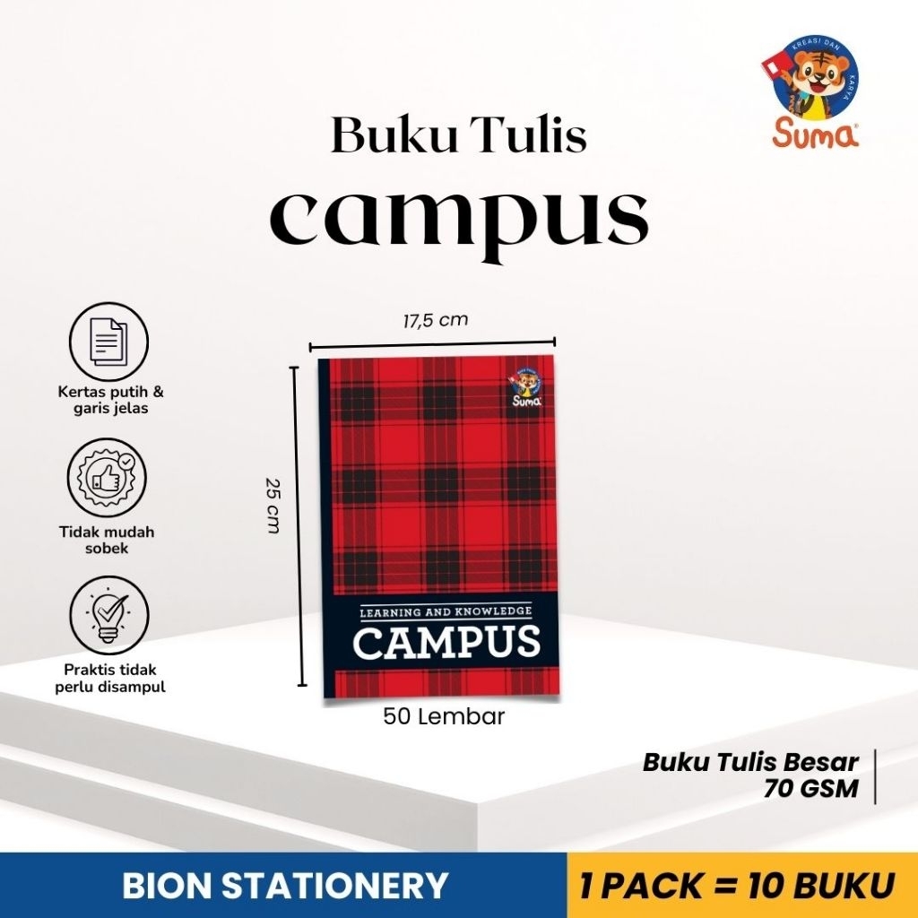 

Buku tulis suma campus merah 50 & 58 lembar