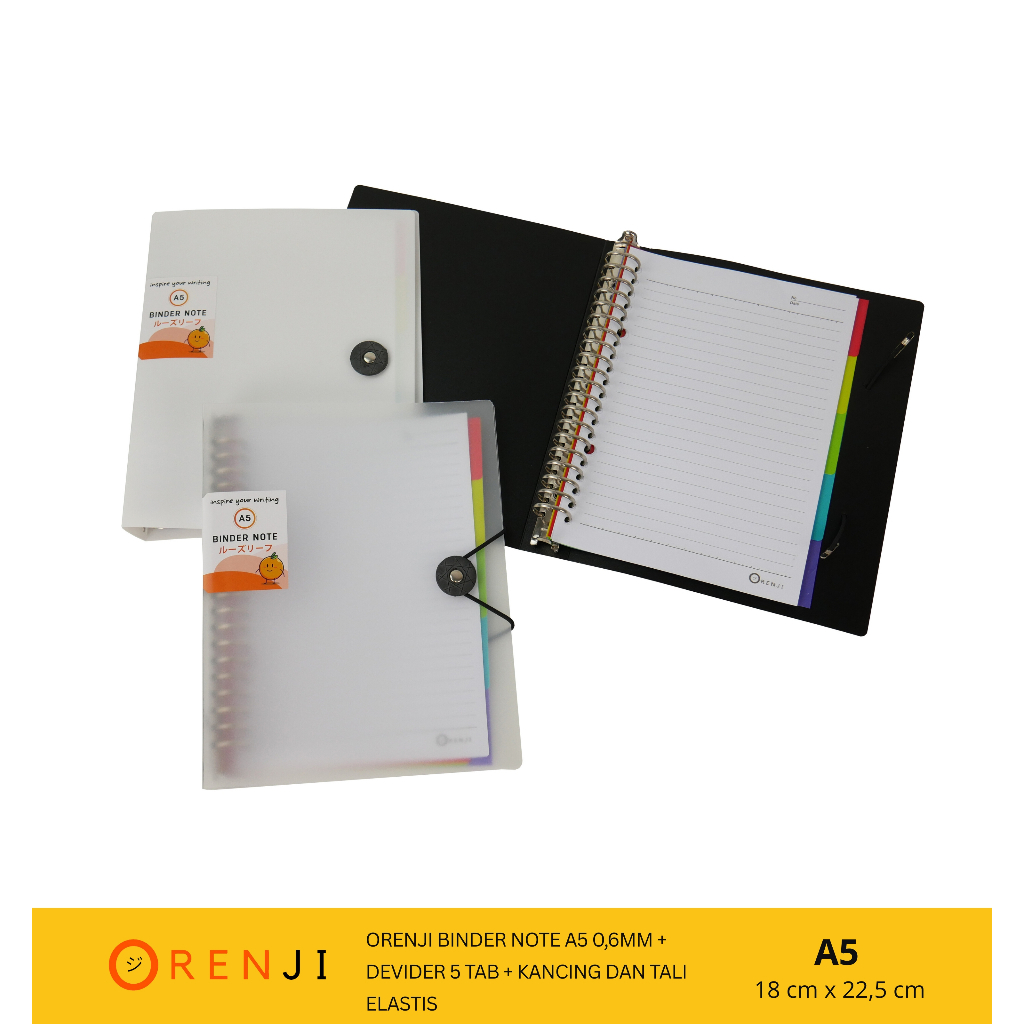 

Orenji Binder Note Ukuran A5 - Warna Hitam Putih dan Transparan, Ukuran 18cm x 22,5cm