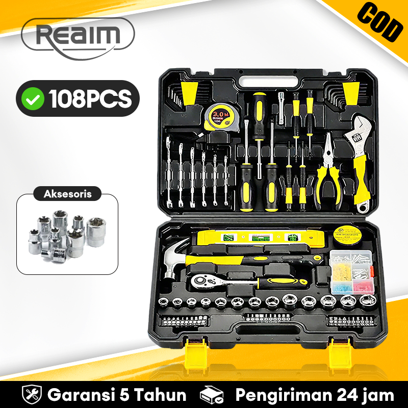 REAIM Tool Kit Set Alat Rumah Tangga 32/112/113PCS Repairing Tool Set Toolkit Toolbox Repairing Tool