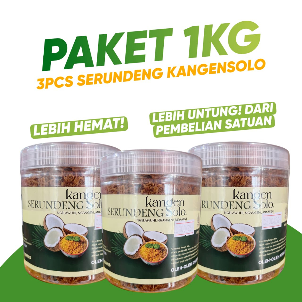 

Serundeng Manis Premium KangenSolo Toples 3pcs Srundeng Kelapa Enak Gurih Renyah Khas Solo