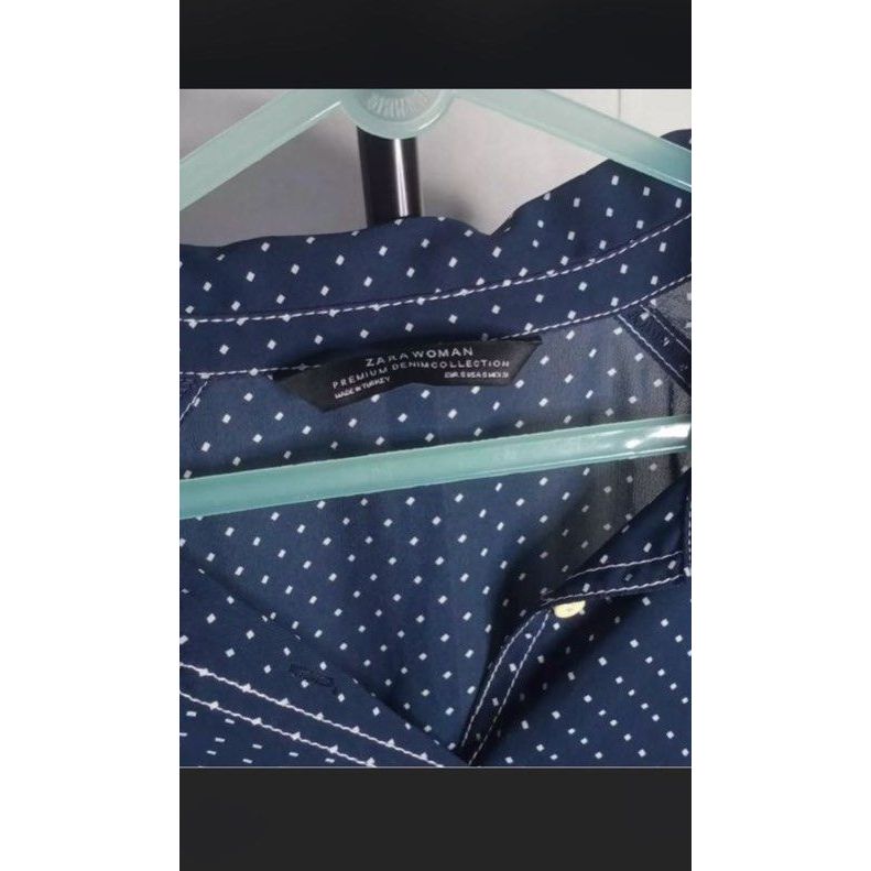 ZARA Woman Crop Top Kemeja Wanita Polkadot – Premium Denim Collection Lengan Panjang