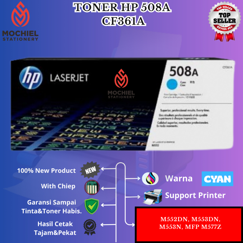 HP Laserjet 508A Cyan Toner Cartridge (CF361A) Printer M553dn, M553n, M553x, M577dn, M577f