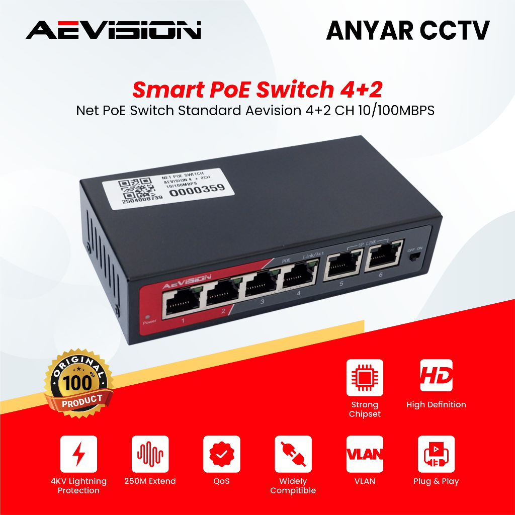 Aevision Poe Switch Poe 4+2 Port / Poe Switch 4 Port Compatible all brand camera