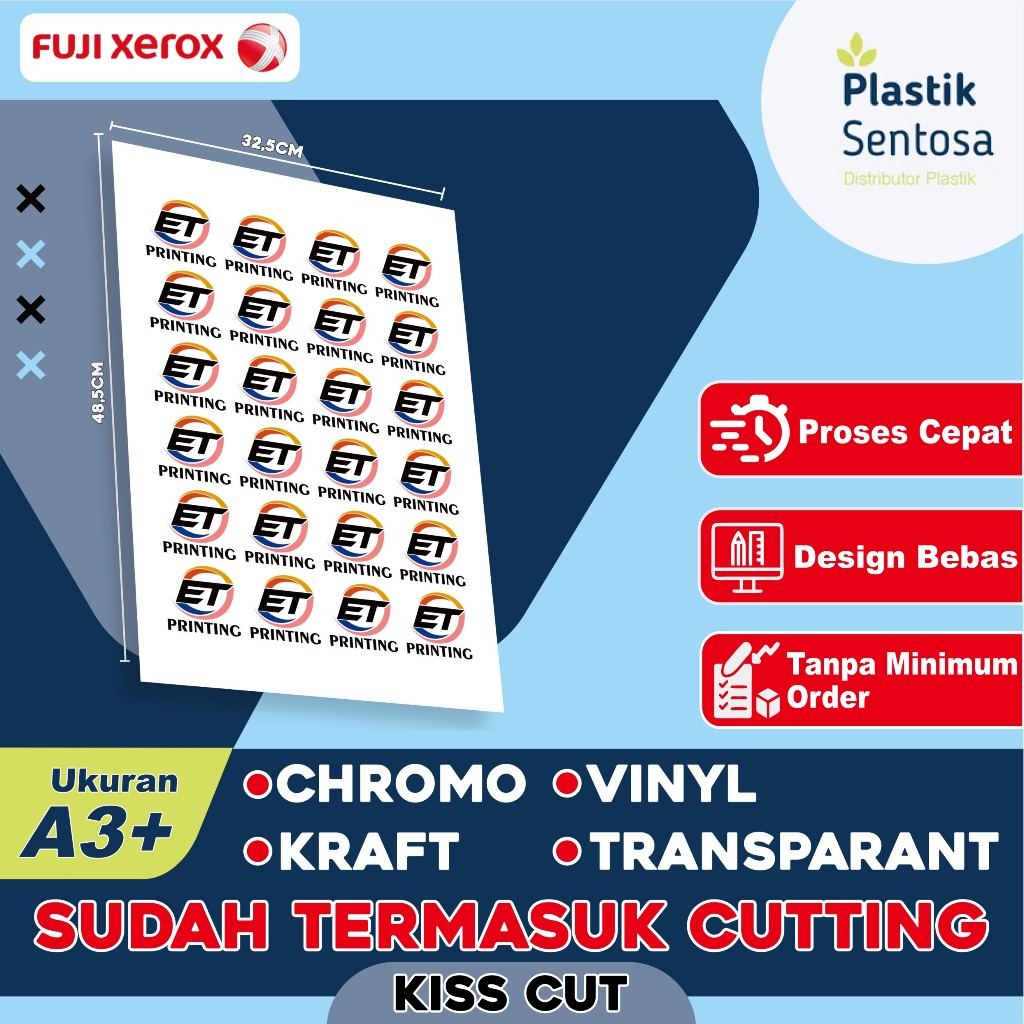 

Cetak Sticker A3+ Chromo / Bontak / Vinyl Termasuk Cutting - Cetak Stiker Label / Logo