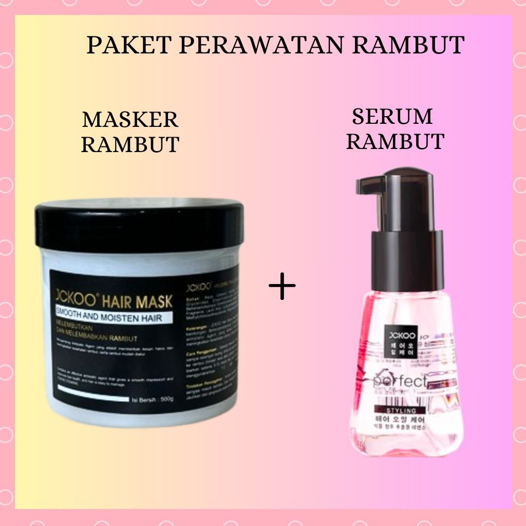 Paket JCKOO HAIR (SERUM PINK)+ JCKOO Hairmask Vitamin Pelurus Rambut Tanpa Catok.