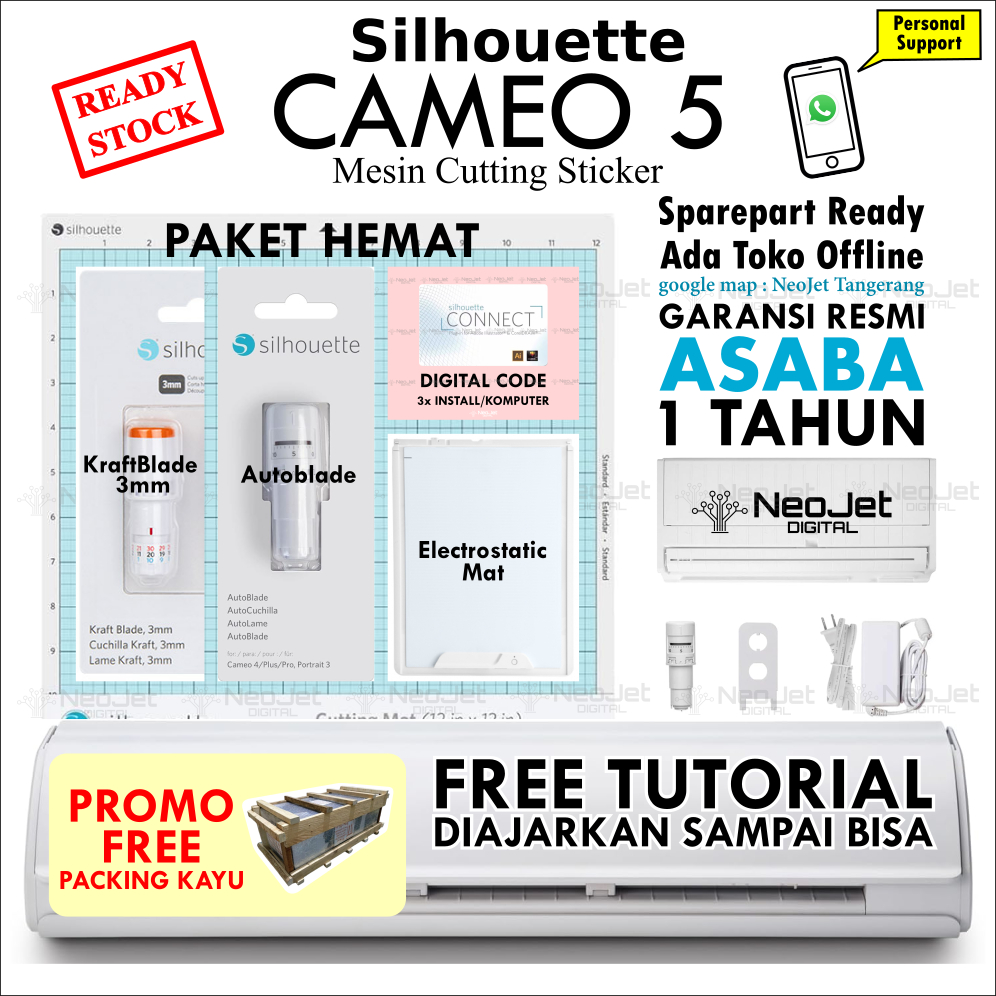 

Paket Mesin Cutting Cameo 5 Electrostatic Mat Connect Kraft Blade 3mm Autoblade Packing kayu