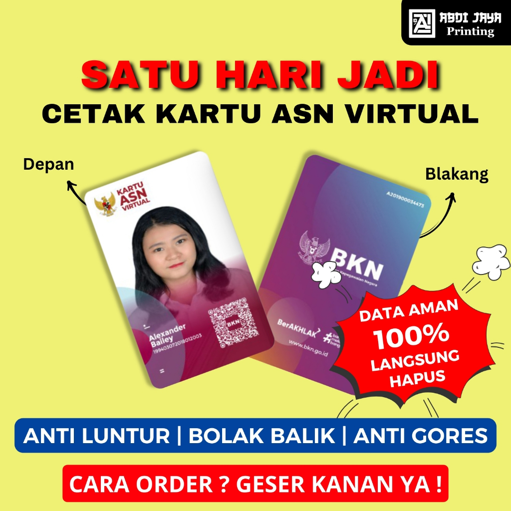 

Cetakk Kartu ASN Virtual 1 Hari Jadi Bisa Satuan Kartu Pegawai, Karpeg, Kartu P3K