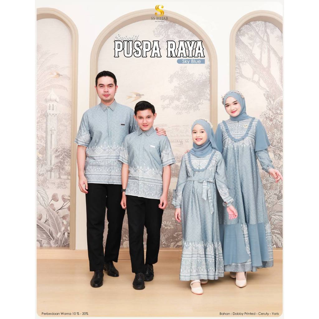 [PO s/d 5 September] SARIMBIT PUSPA RAYA 'SKY BLUE' BY SS HIJAB - Family set - Family series 2026 - 