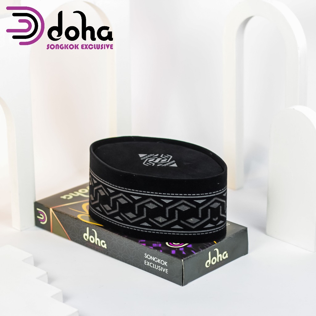 PECI SONGKOK HITAM MOTIF BATIK LURUS 3D Exclusive Bahan Bludru Premium Original by DOHA